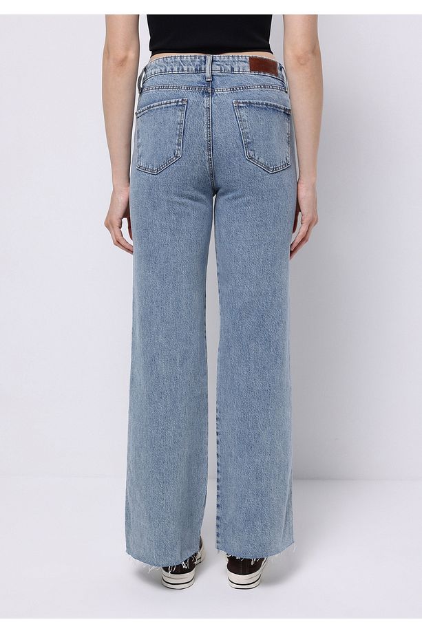 Regular Fit Yüksek Bel Geniş Paça Kadın Koyu İndigo Jean Pantolon - 2