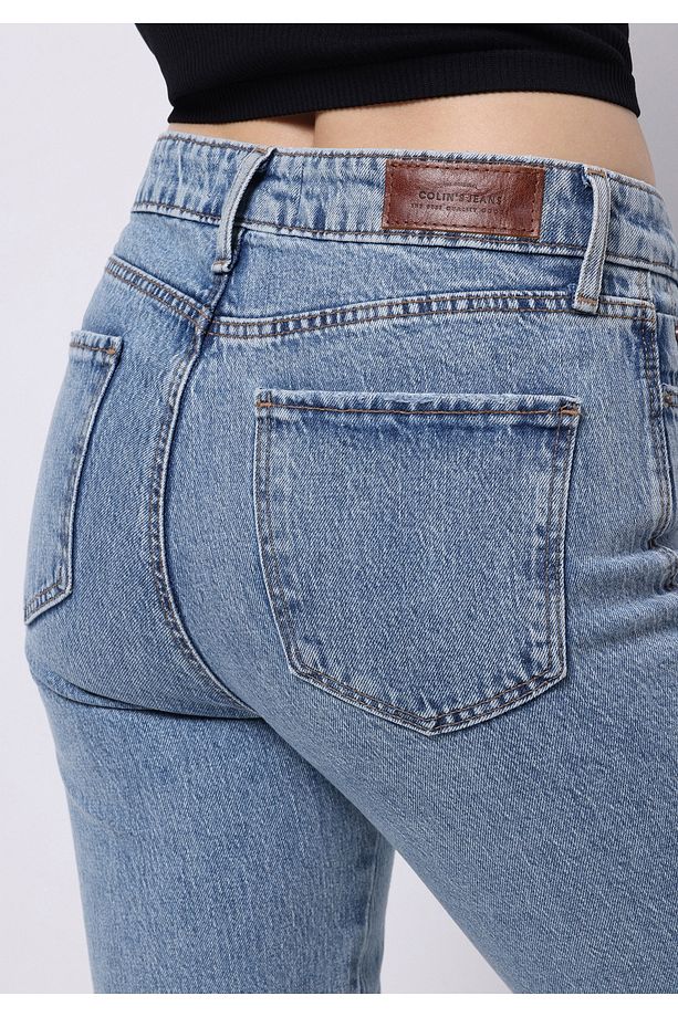 Regular Fit Yüksek Bel Geniş Paça Kadın Koyu İndigo Jean Pantolon - 6