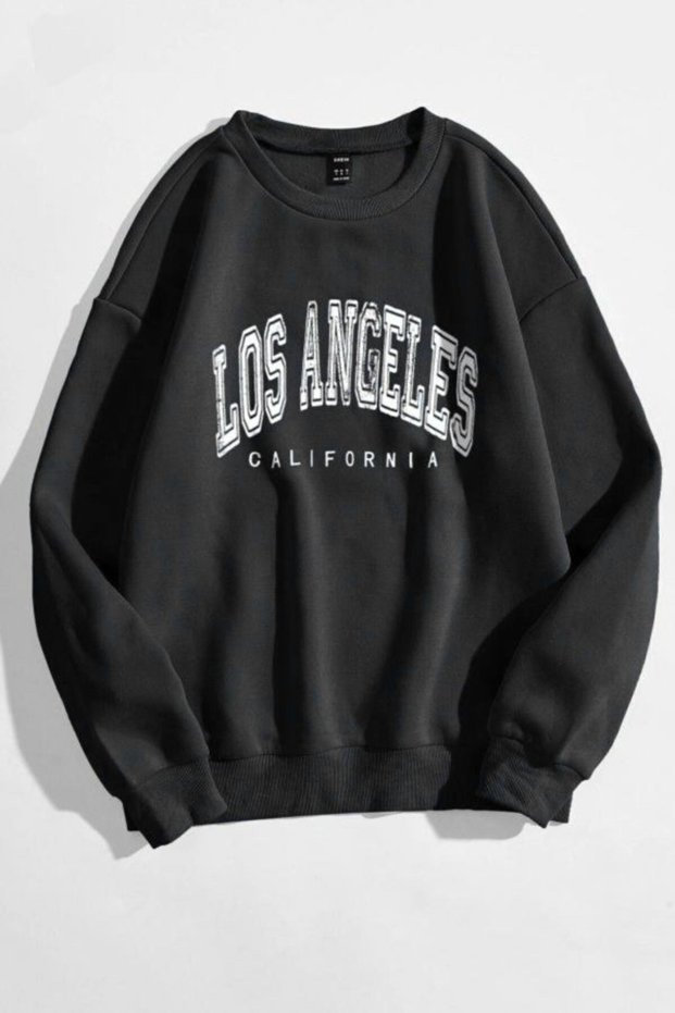 Los Angeles California Sweatshirt - Black Printed Oversize Winter Thick Cycling Yala