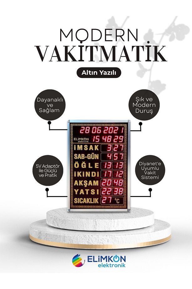 VAKİTMATİK DİJİTAL İMSAKİYE CAMİİ SAATİ BÜYÜK BOY MODEL ALTIN - 5
