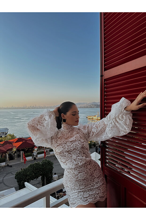 Dantel Mini Elbise - 6