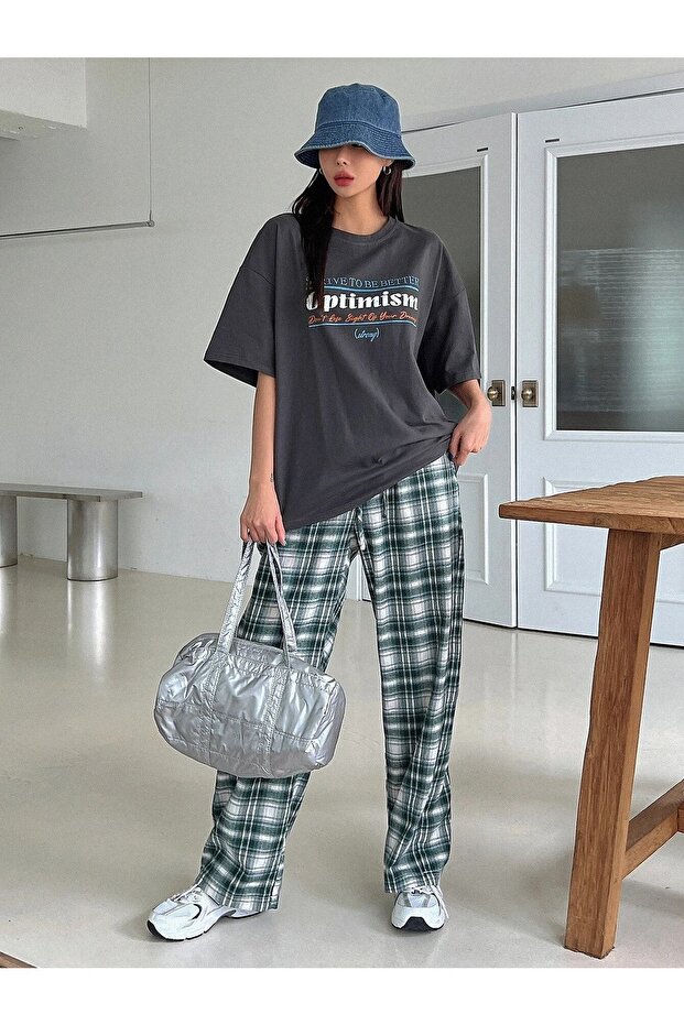 Füme Oversize Optimism T-shirt - Oversize Baskılı - 5