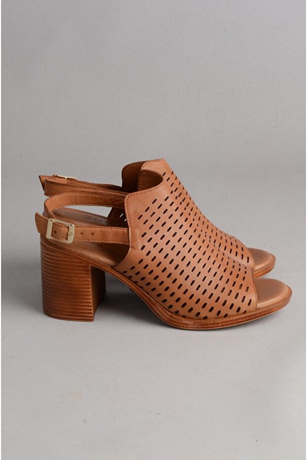 Seç 1602 Genuine Leather Women's Heeled Sandals Brown