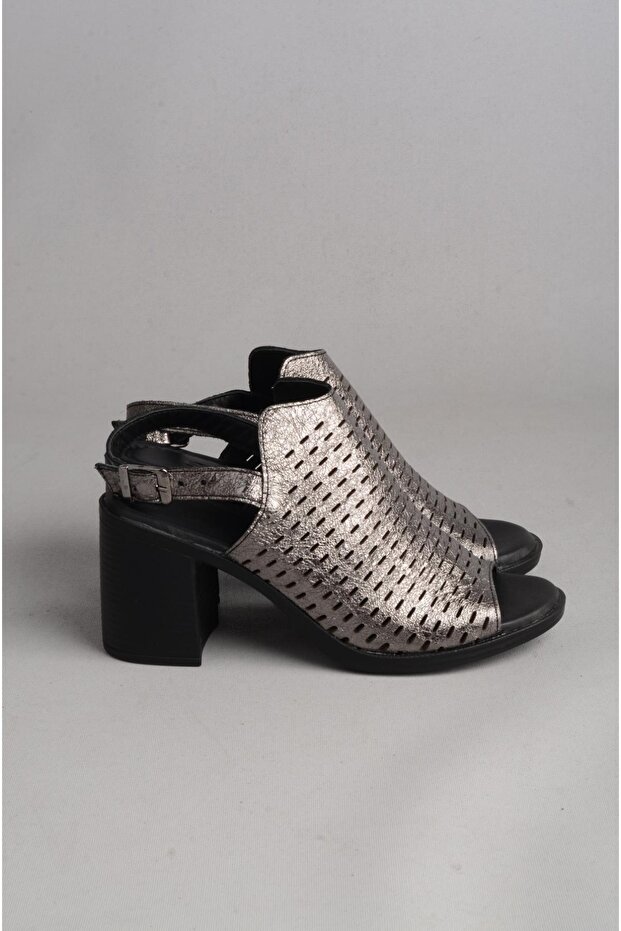 Seç 1602 Genuine Leather Women's Heeled Sandals Platinum