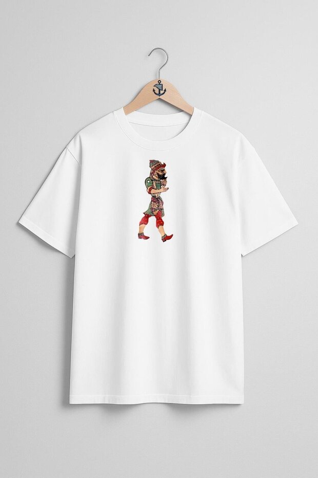 Oversize Karagöz and Hacivat Chest Design Unisex T-Shirt