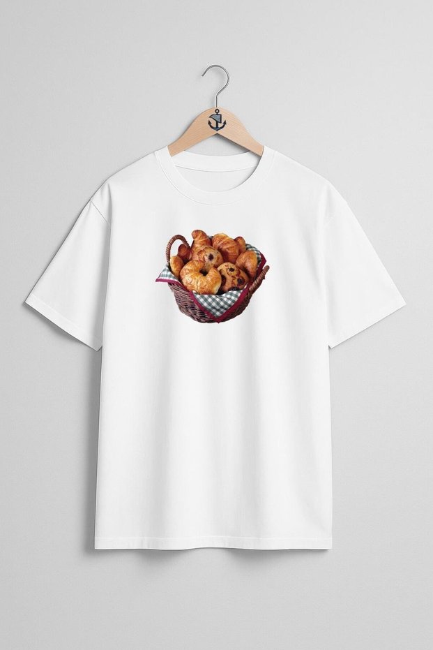 Oversize Croissant Bread Croissant Basket Chest Design Unisex T-Shirt