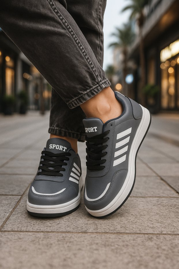 Daily Unisex Smoked Sneaker Sports Shoes Lace-Up Line Detailed Lightweight Lace-Up Serrated Sole 3438