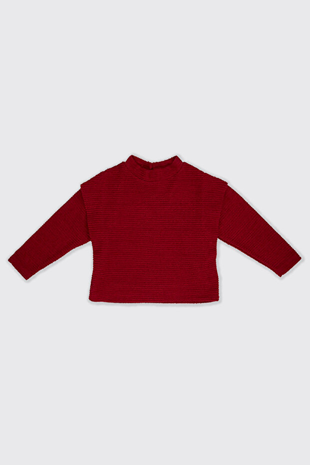 Girl's Textured Red Knitted Knitwear