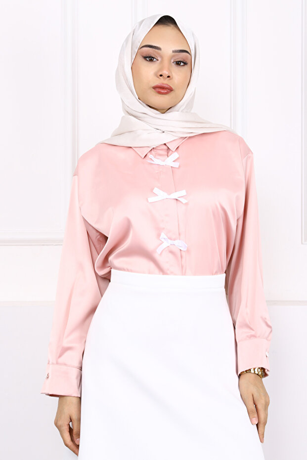 Powder Bow Satin Shirt