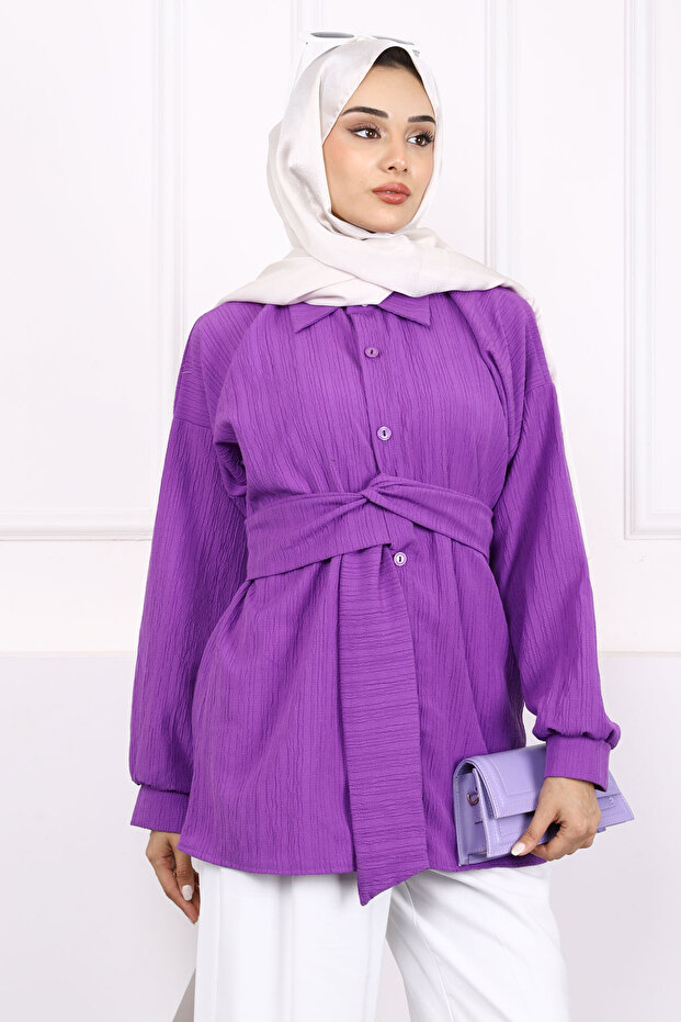 Purple Belt Detailed Wrap Shirt
