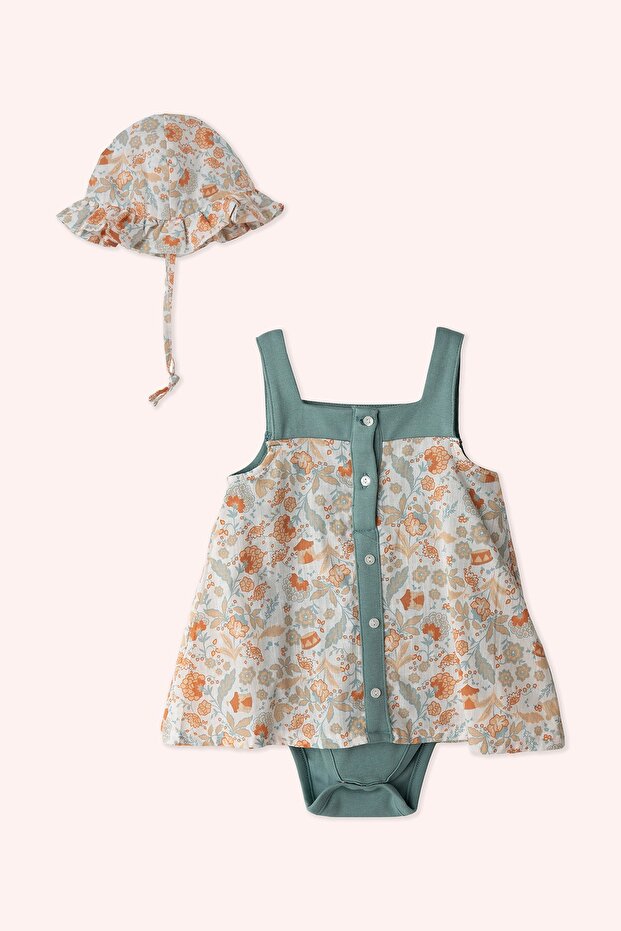 Newborn Patterned Hat Ecru Dress