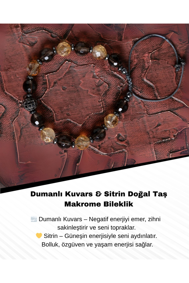 Certified Smoky Quartz & Citrine Natural Stone Macrame Bracelet