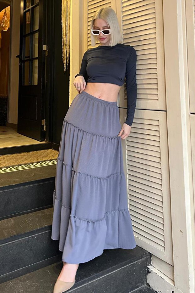 Füme Basic Pileli Kadın Uzun Etek - 3