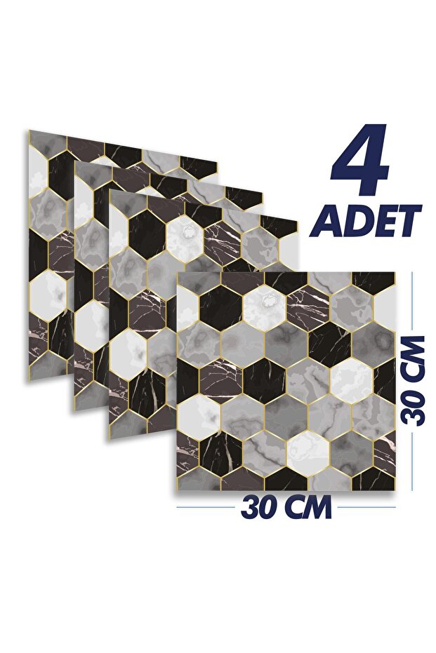 Yapışkanlı Banyo Mutfak Fayans Kaplama Altıgen Pvc Karo 30x30cm (0,36 m²) - 5