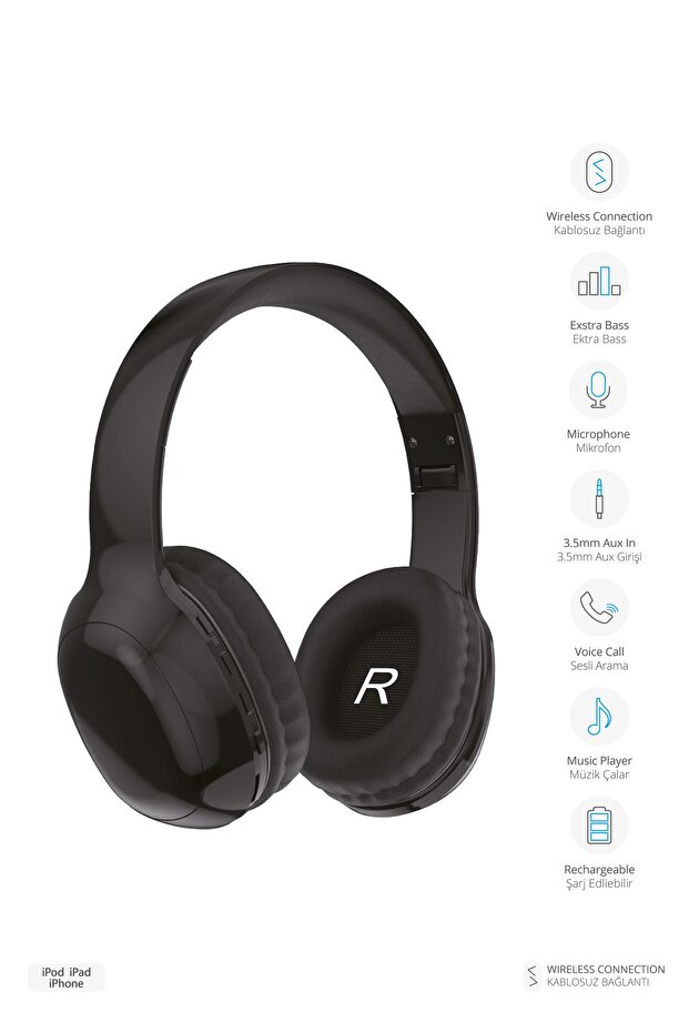 2216-S Kablosuz Bluetooth Kulak Üstü Kulaklık / IOS & Android Uyumlu Şarjlı Wireless Kulaklık - 7