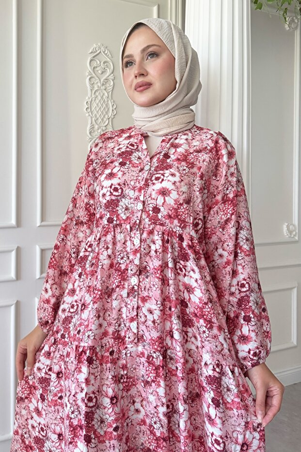 Nergis Çiçeği Pembe Mango Elbise - 5