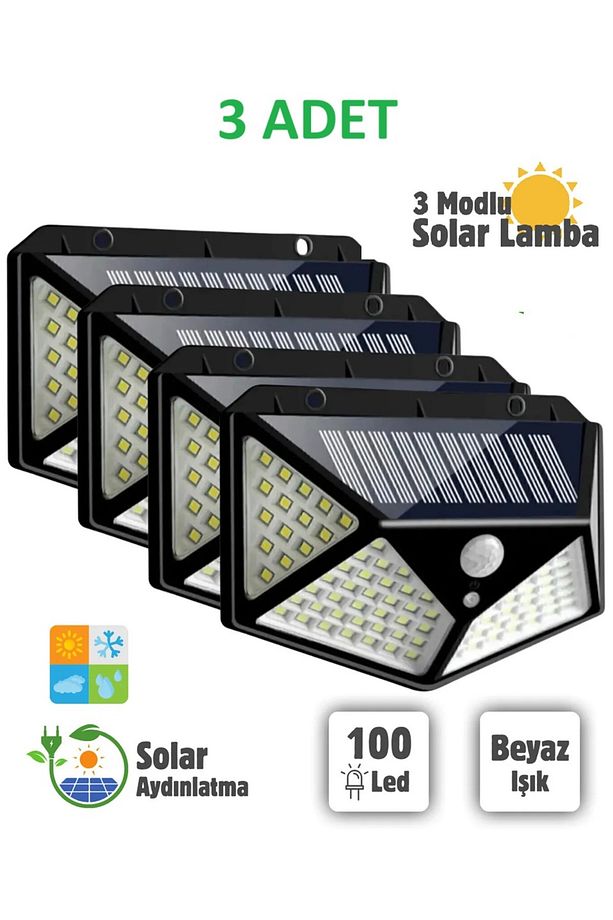 4 Adet Güneş Enerjili Bahçe Lambası 100 Led Bahçe Aplik Bahçe Lambası Aydınlatma - 1