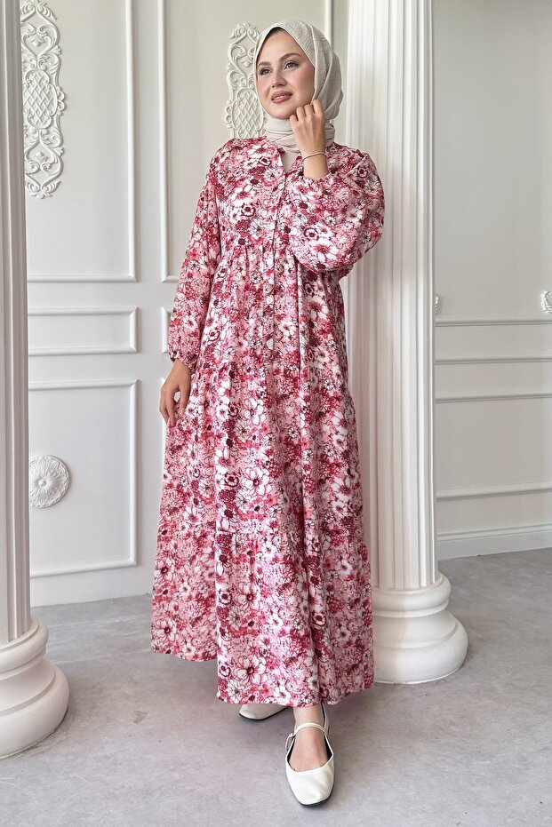 Nergis Çiçeği Pembe Mango Elbise - 1