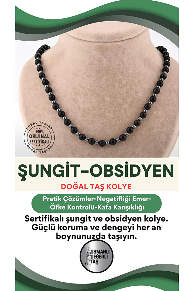 Certified Shungite Obsidian Natural Stone Necklace