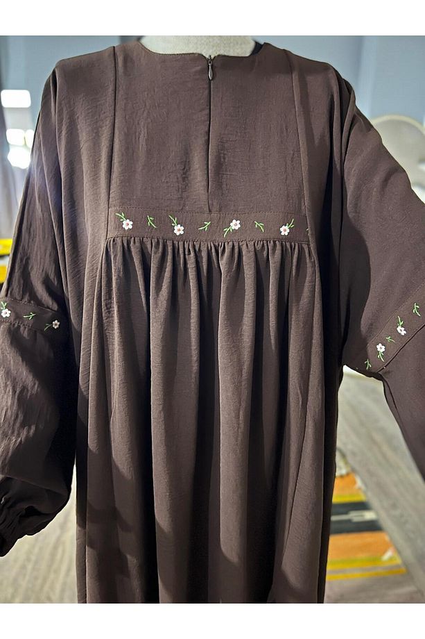 Papatya İşlemeli Oversize Rüya Takım - Acı Kahve - 4