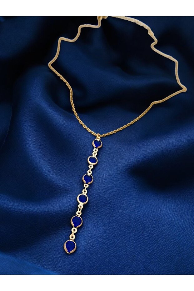 Row Navy Blue Stone Steel Y Steel Women's Necklace - Women's Necklace - Women's Necklace - Steel Necklace - Gift Wrapped