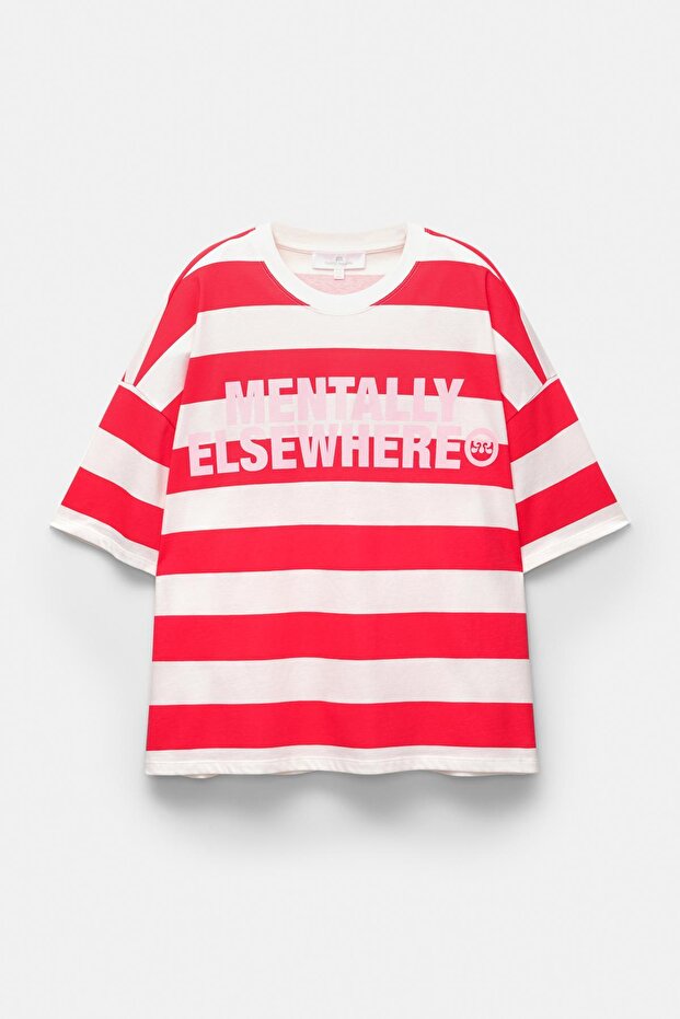 Yazılı çizgili t-shirt - 6