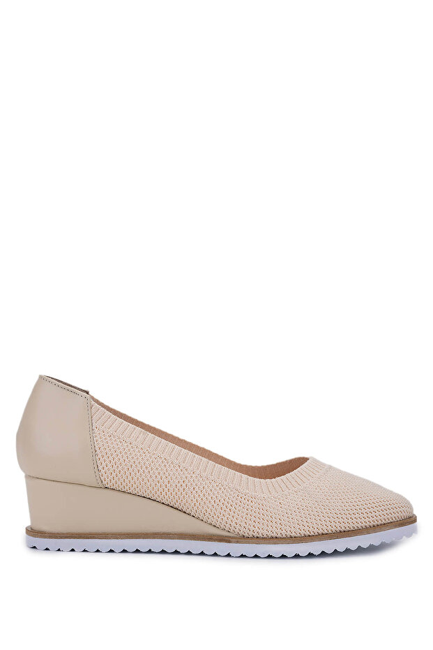 Women's Leather & Textile Beige Heeled Shoes