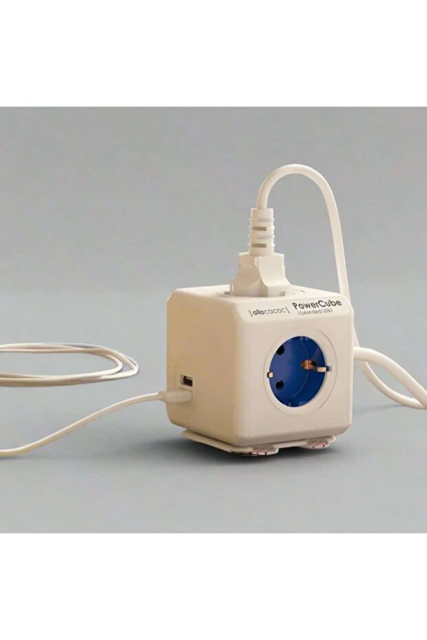 Prelungitor cubic, Powercube de la Allocacoc, 2xUSB, 4 prize, 3m, alb/albastru - 2