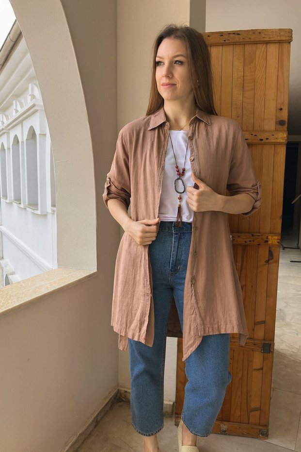 Women's Complete Buttoned Linen Cotton Shirt Oversize