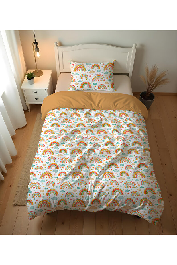 Double Sided Rainbow Patterned - Printed Single Duvet Cover Set - 1