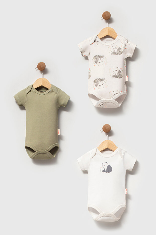 Baby Baby Panda Theme 3-Piece Half Sleeve Badi Set Green 16008