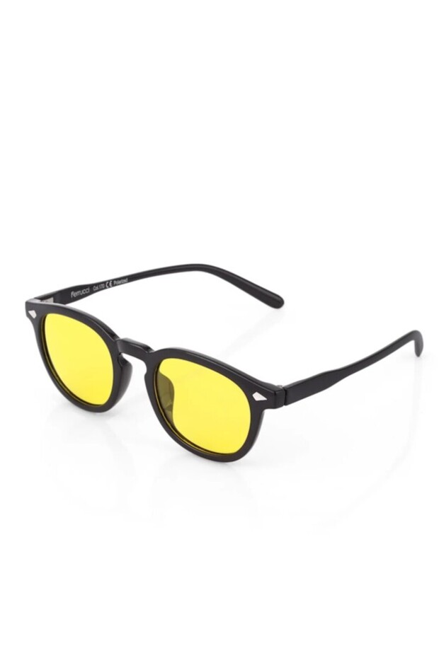 Brand Model Oval Unisex Sunglasses with Black Frame and Yellow Transparent Glass