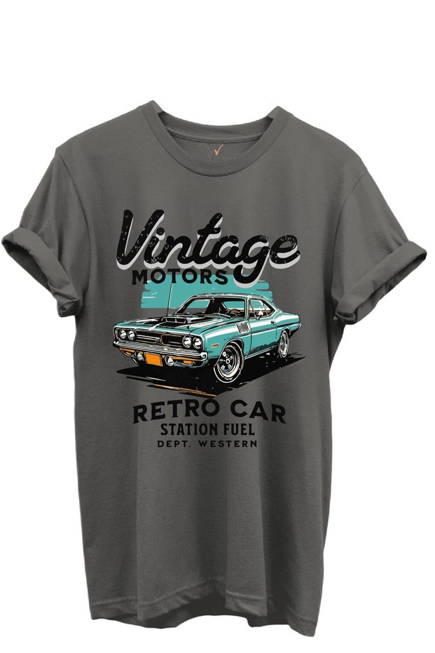 Vintage Motors Written Retro Car Printed 100% Cotton Regular Fit Unisex T-Shirt