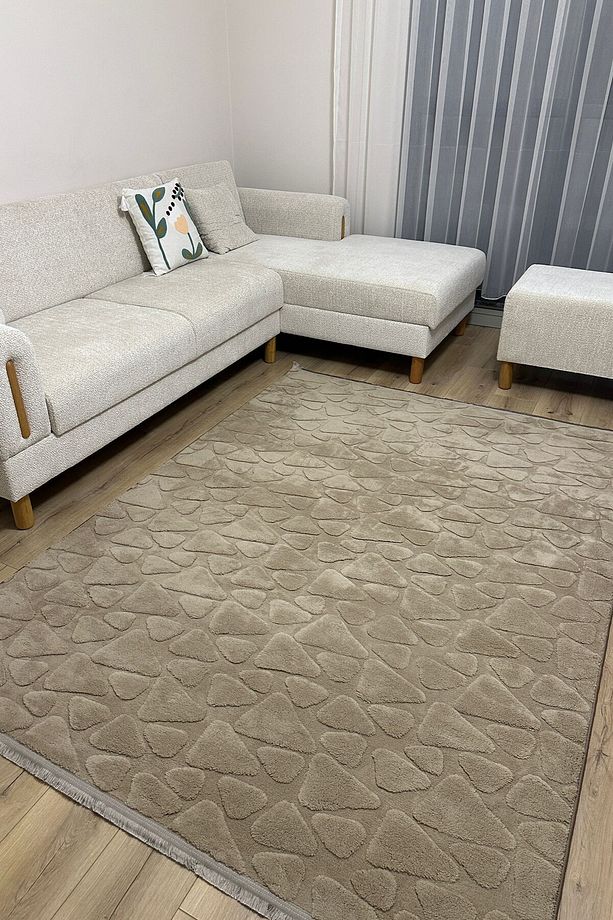 Taş Desen Vizon Peluş Halı Kaymaz Taban Makinede Yıkanabilir Vizon Peluş Halı - 2