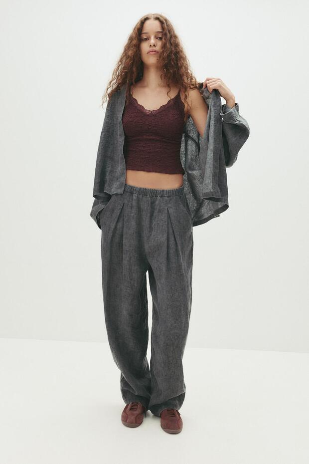 %100 keten barrel pantolon - 2