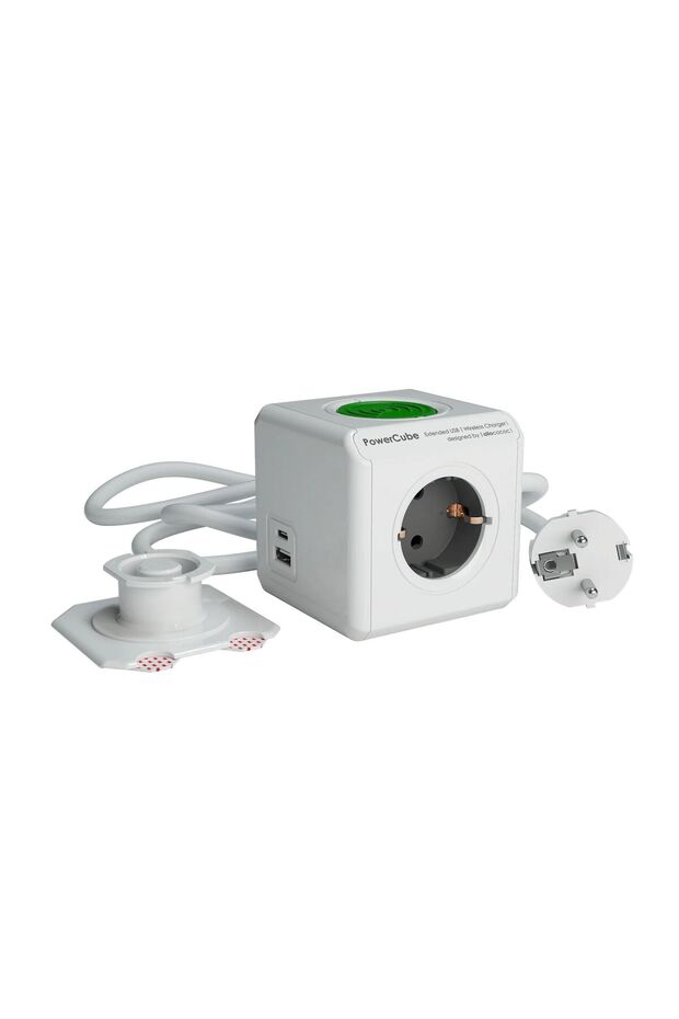 Cubic extension cord with wireless charging, Powercube, 2xUSB, 3 outlets, 1.5m, white/gray - 4