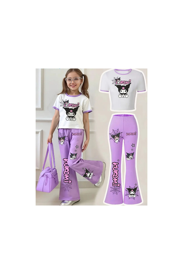 Children's Kuromi Printed T-Shirt Spanish Leg Tracksuit Set