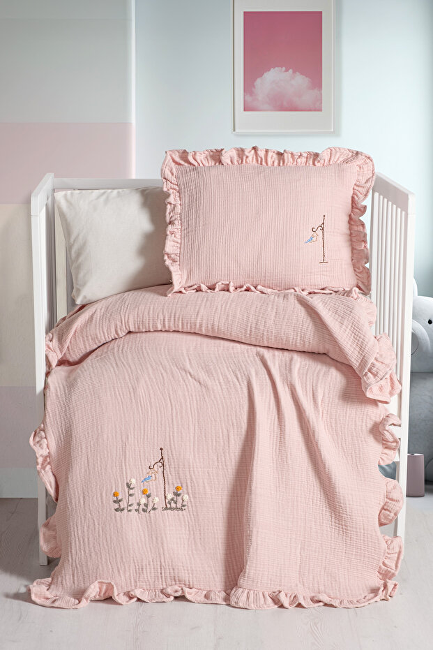 Handmade Baby 4 Layer 100% Cotton Ruffled Muslin Cover Set - Fiore