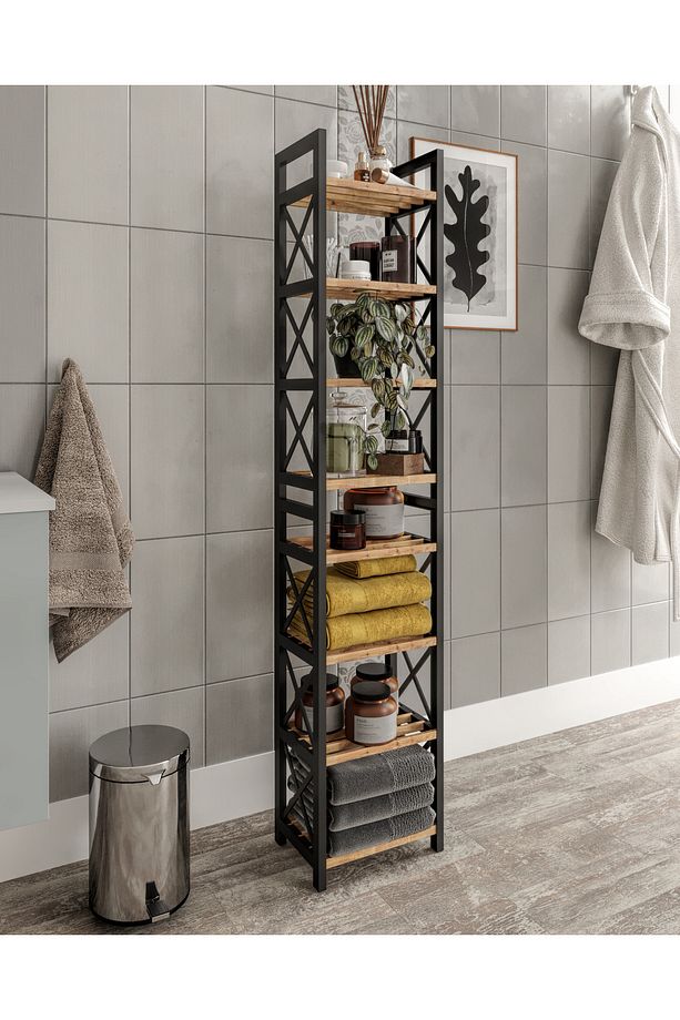 MİNİ Dekoratif Banyo Rafı Havluluk Peçetelik 8 KATLI - 1