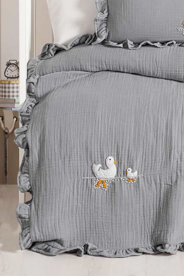 Handmade Bebek 4 Kat %100 Pamuk Fırfırlı Müslin Örtü Seti - Ducky - 2