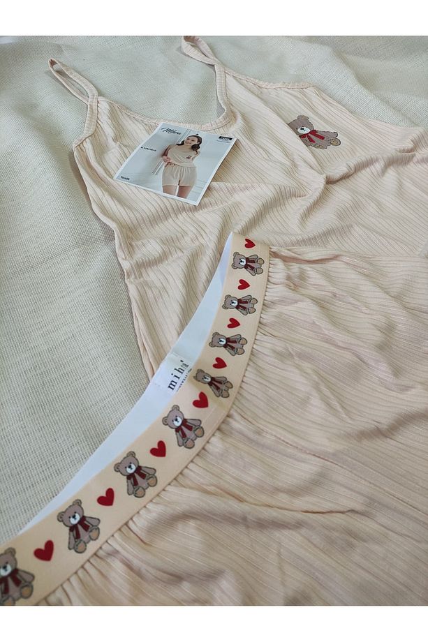 Kaşkorse Kumaş Askılı Şortlu Kadın Pijama Takımı S/M - L - XL - XXL 70702 - 1