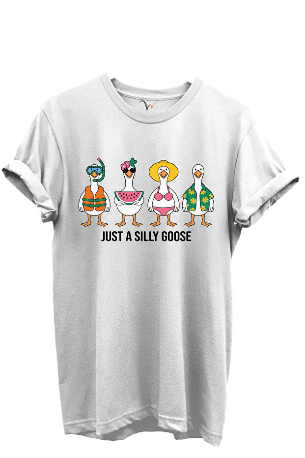 Just a Silly Goose Written Fun Goose Characters Printed 100% Cotton Regular Fit Unisex T-Shirt