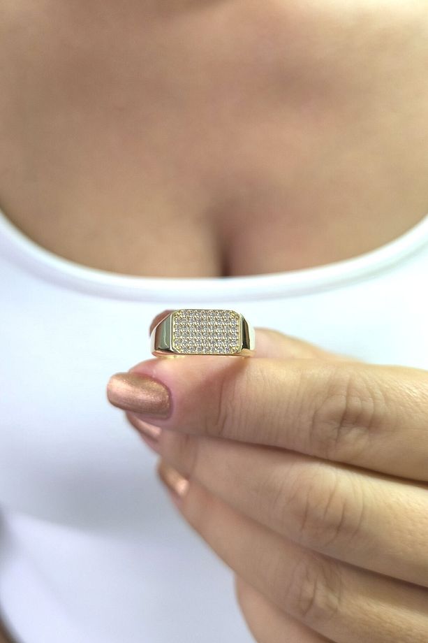 Kare Model Altın Taşlı Yüzük - 4