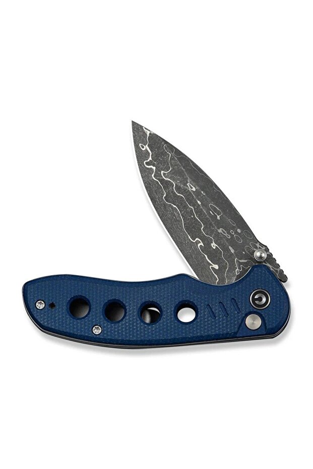 Triptych Flipper & Thumb Stud & Button Lock Knife Damascus Micarta Handle Çakı - 4