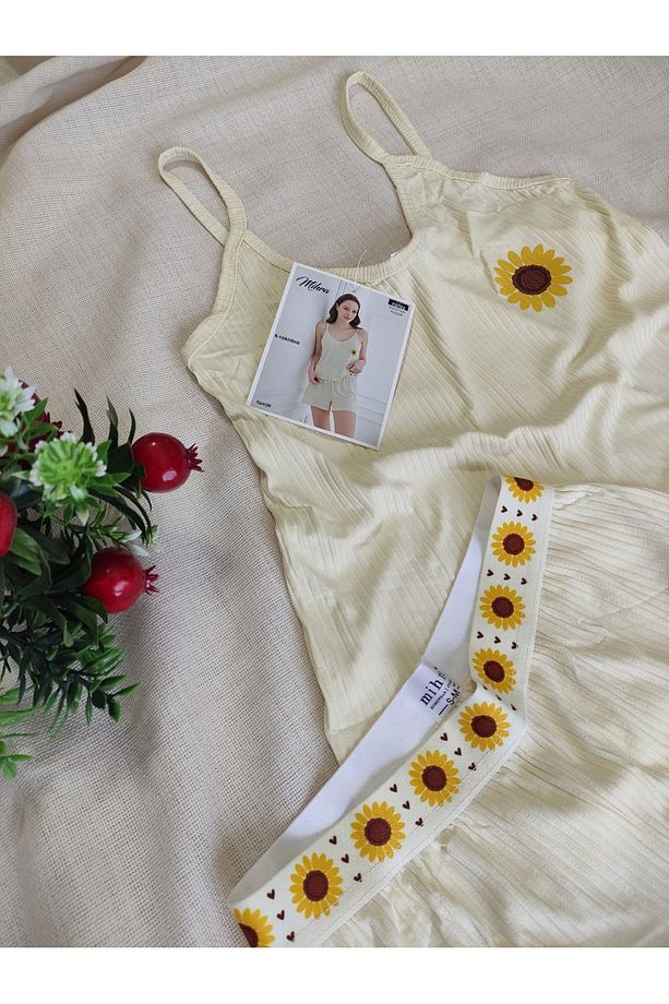 Kaşkorse Kumaş Askılı Şortlu Kadın Pijama Takımı S/M - L - XL - XXL 70702 - 1