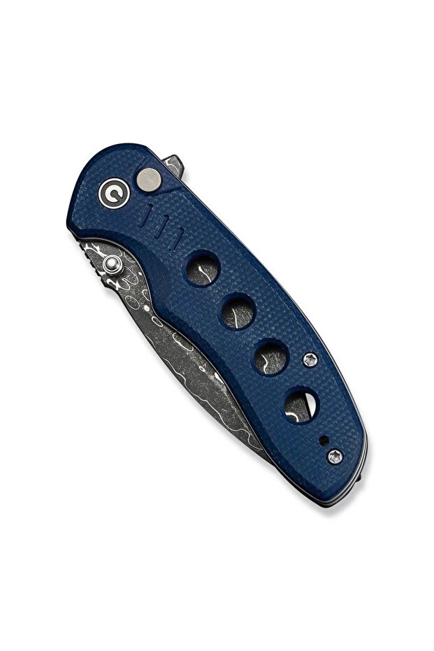 Triptych Flipper & Thumb Stud & Button Lock Knife Damascus Micarta Handle Çakı - 5