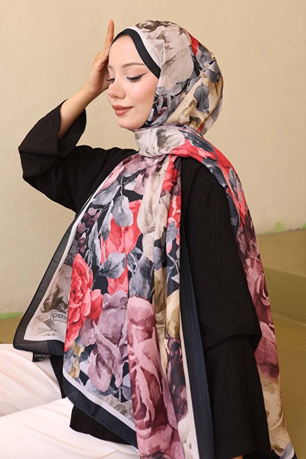 Patterned Shawl Black-Red İpk111 - 3