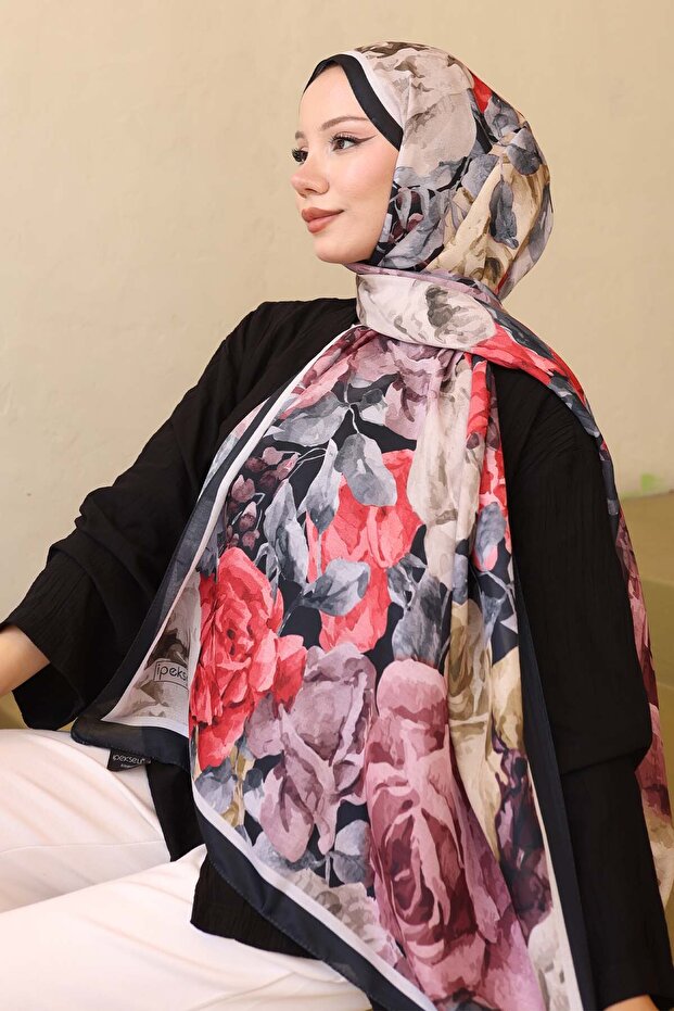 Patterned Shawl Black-Red İpk111 - 1