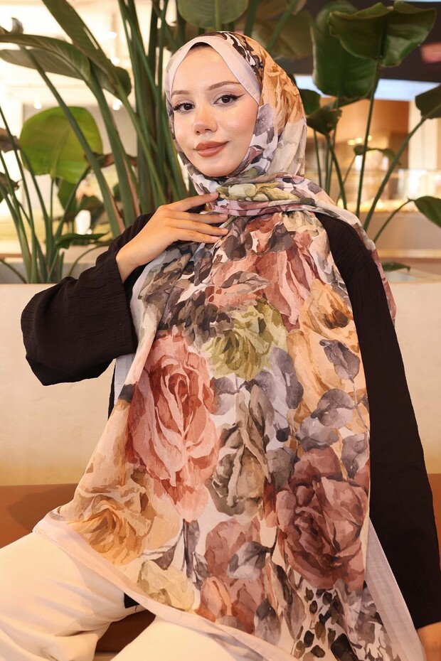 شال منقوش حجر-بيج İpk111 - 3