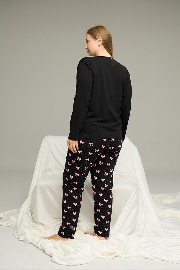 siyah desenli Curve Büyük Beden Battal Boy Pamuklu Pijama Takım25240820 - 3